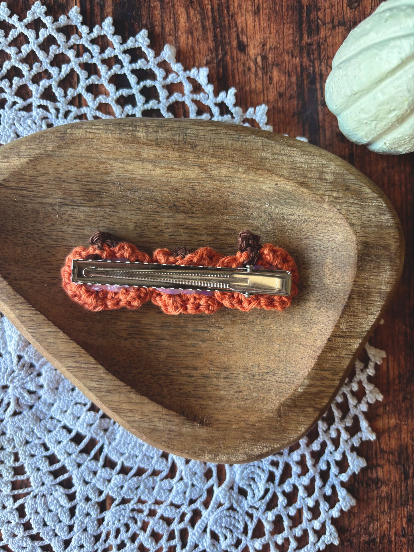 Barrette en crochet citrouille - orange đđ