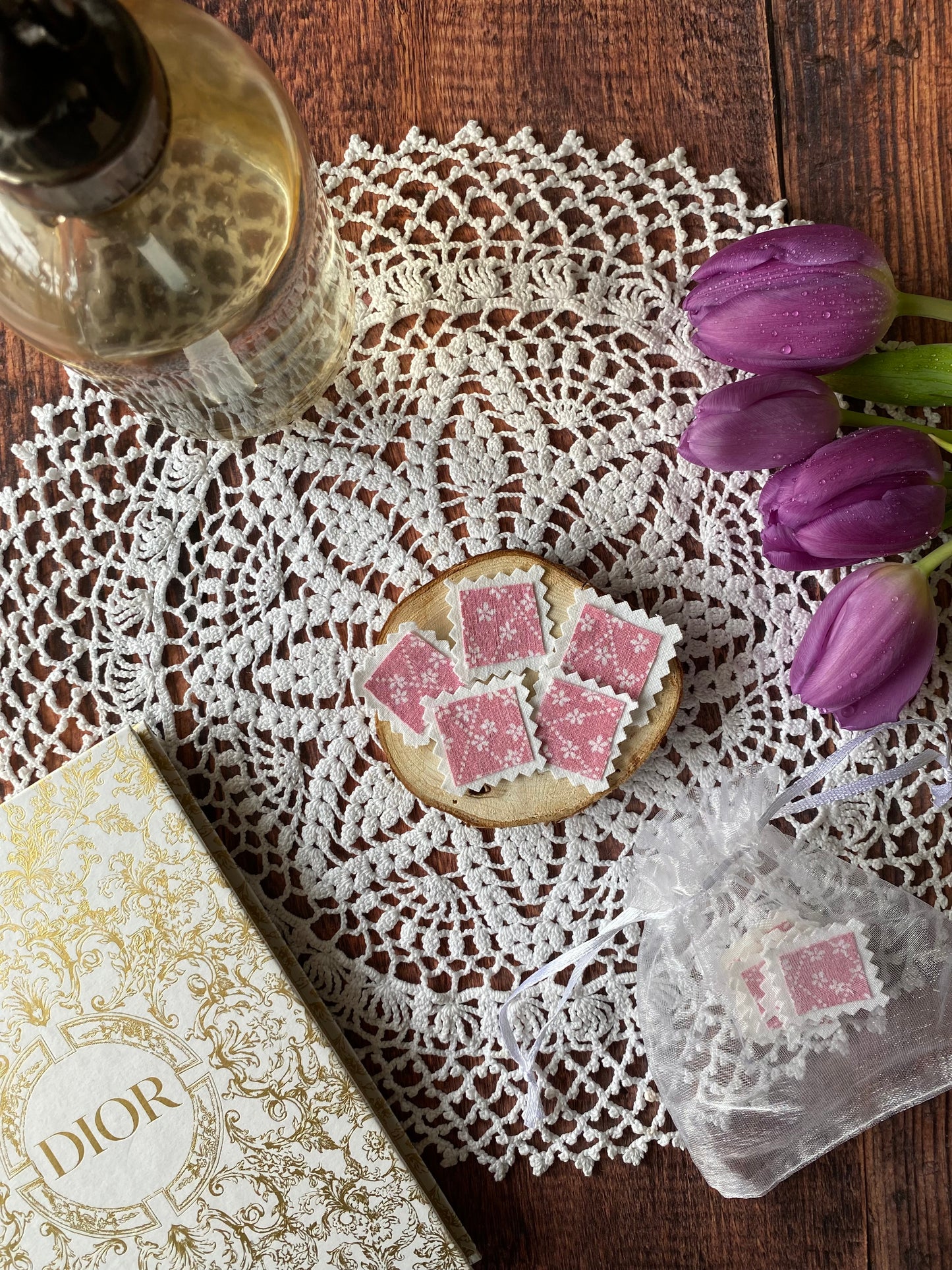Lot de 5 timbre en tissus rose pour scrapbooking đ