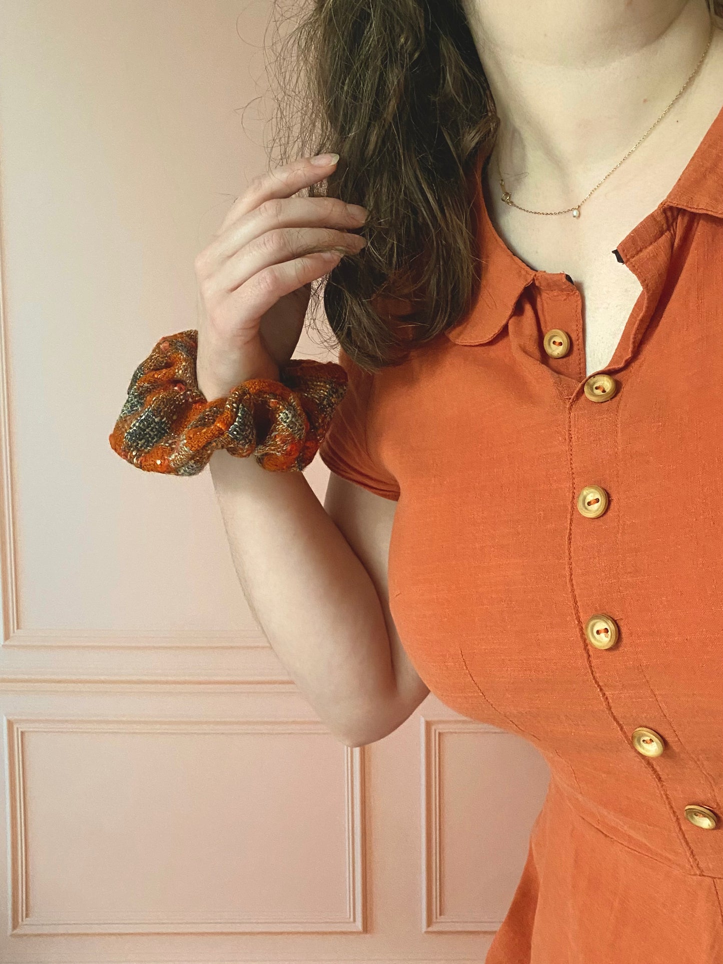 Chouchou en tweed â orange et gris đ±đ»ââïž