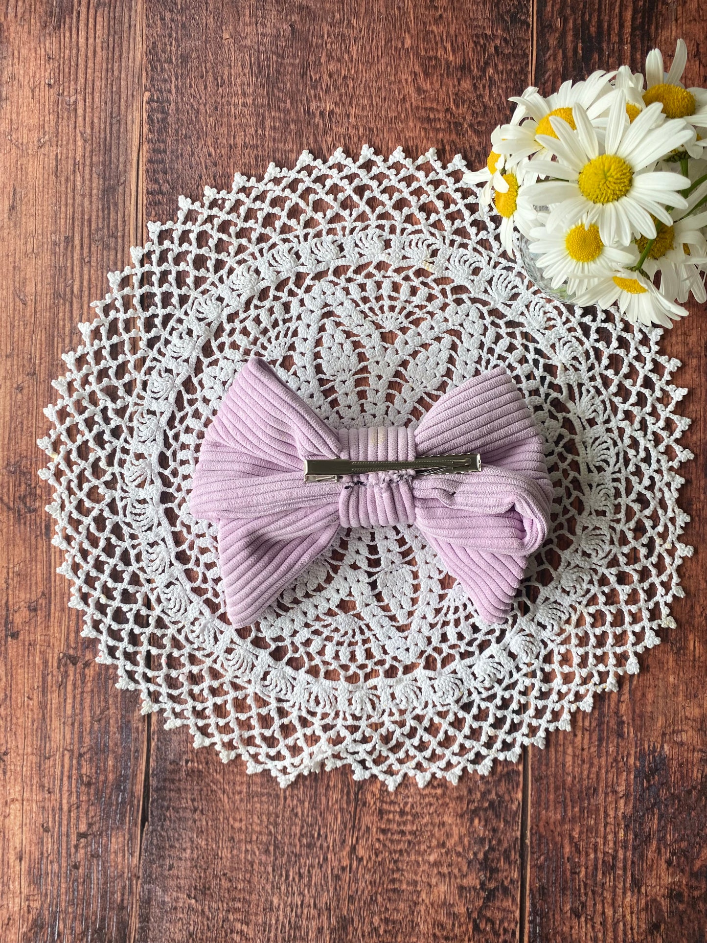 Barrette nœud en velours côtelé – lilas 🎀