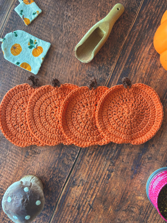 Lot de 4 dessous de tasse en crochet citrouille - orange 🍂📖