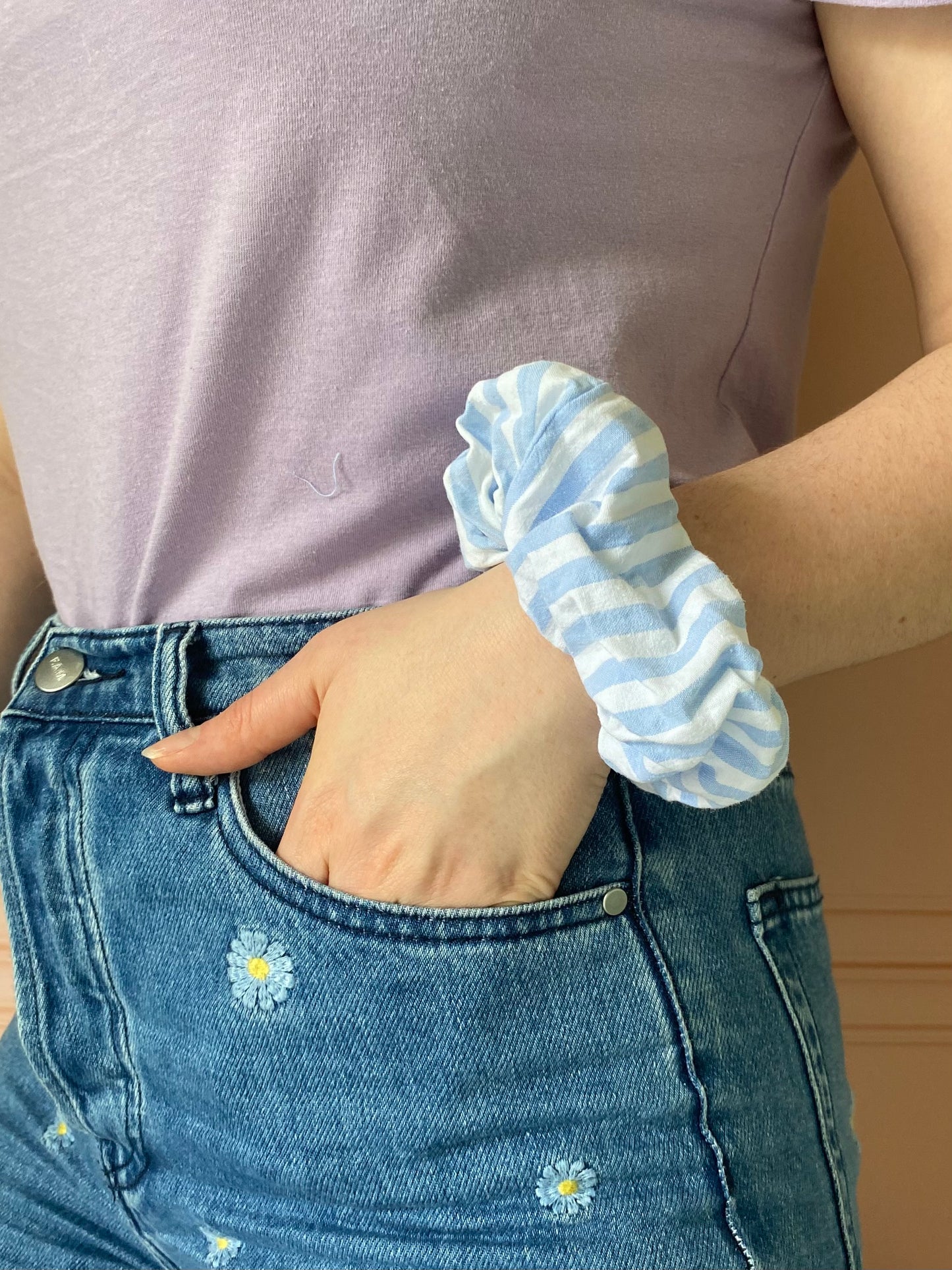 Chouchou en coton à rayure bleu