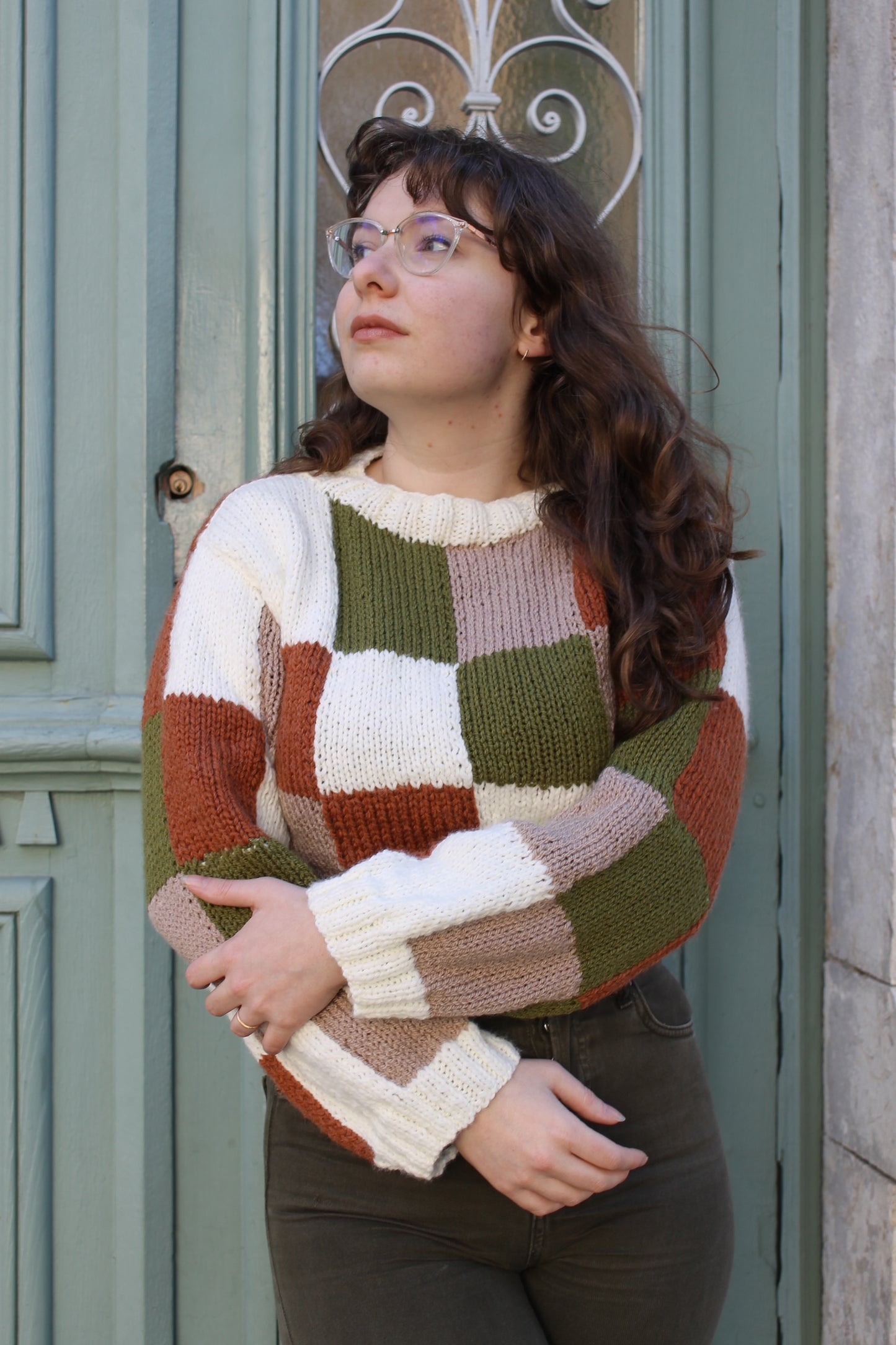 Pull tricot à carreau