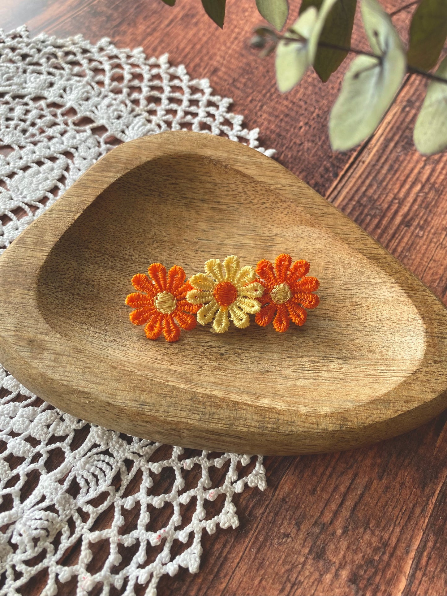 Barrette en tissus - fleur orange et jaune đ§Ąđ