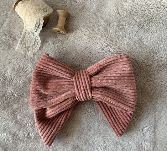 Barrette nœud en velours côtelé - rose poudre 🎀
