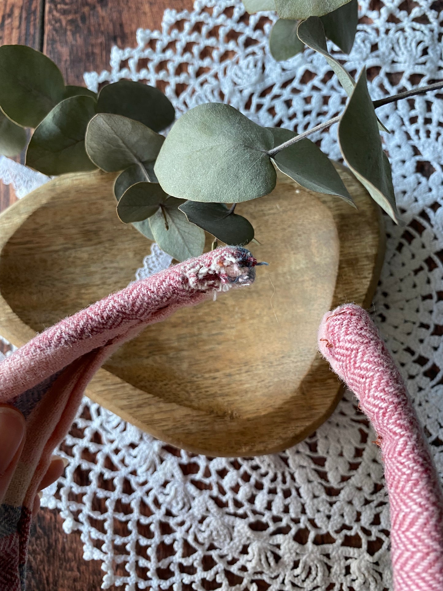 Serre tête en laine - motif tartan rose
