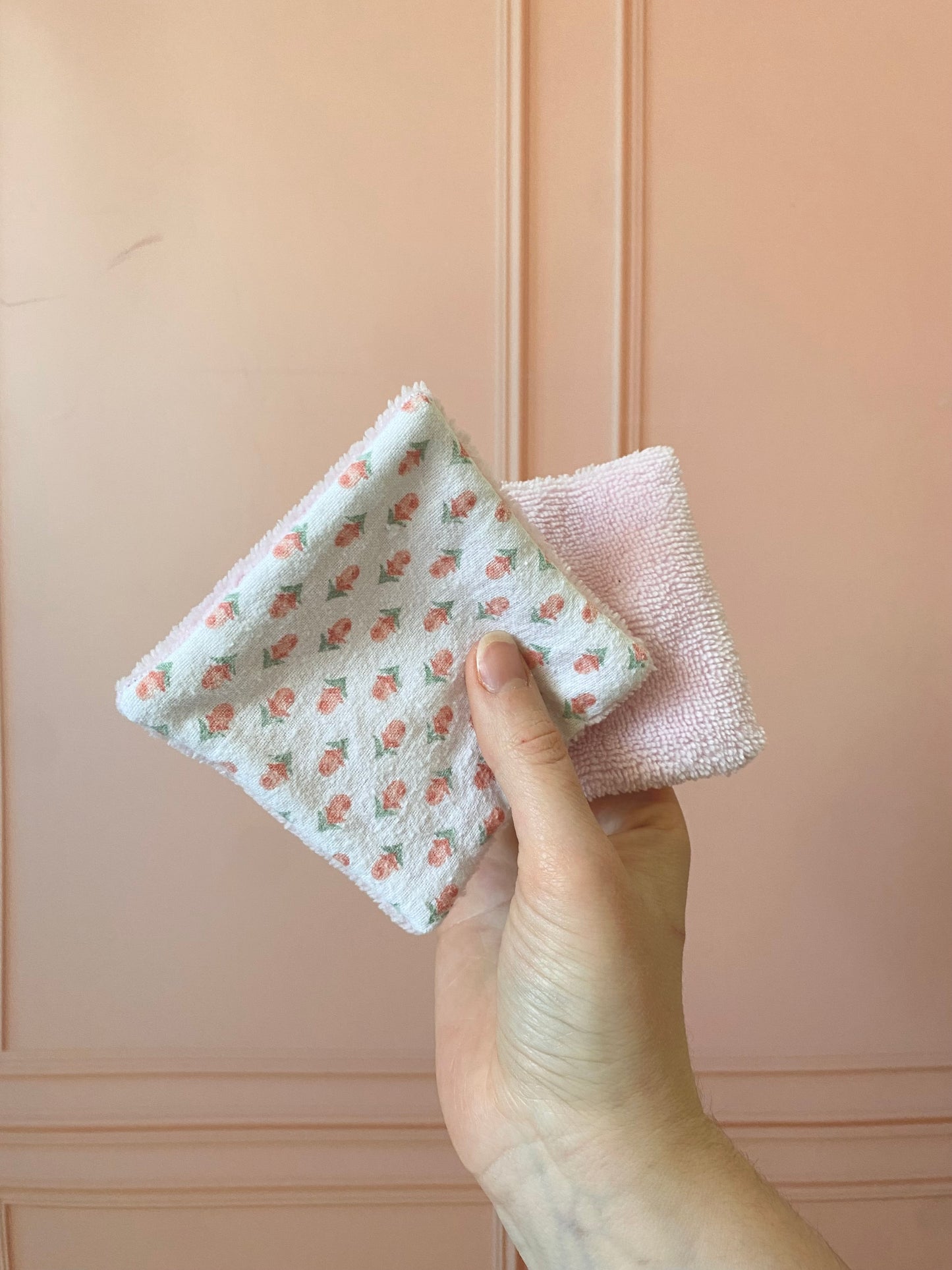 Lot de coton démaquillant & panier assortie - motif tulipes 🌷