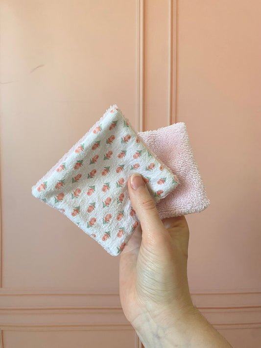 Lot de coton démaquillant & panier assortie - motif tulipes 🌷