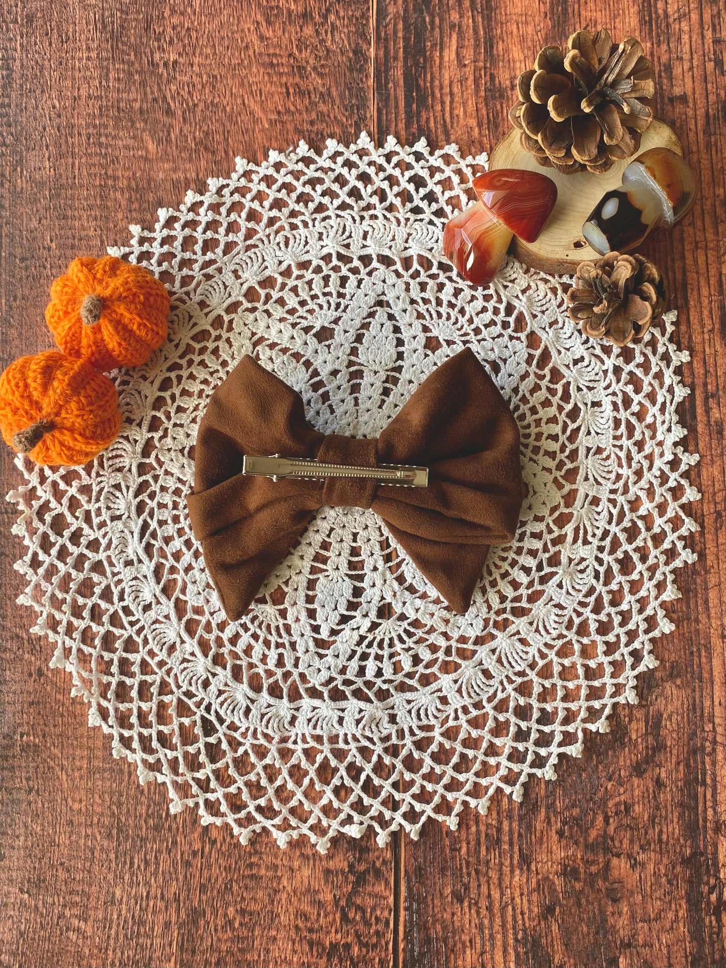 Barrette noeud effet daim marron đ