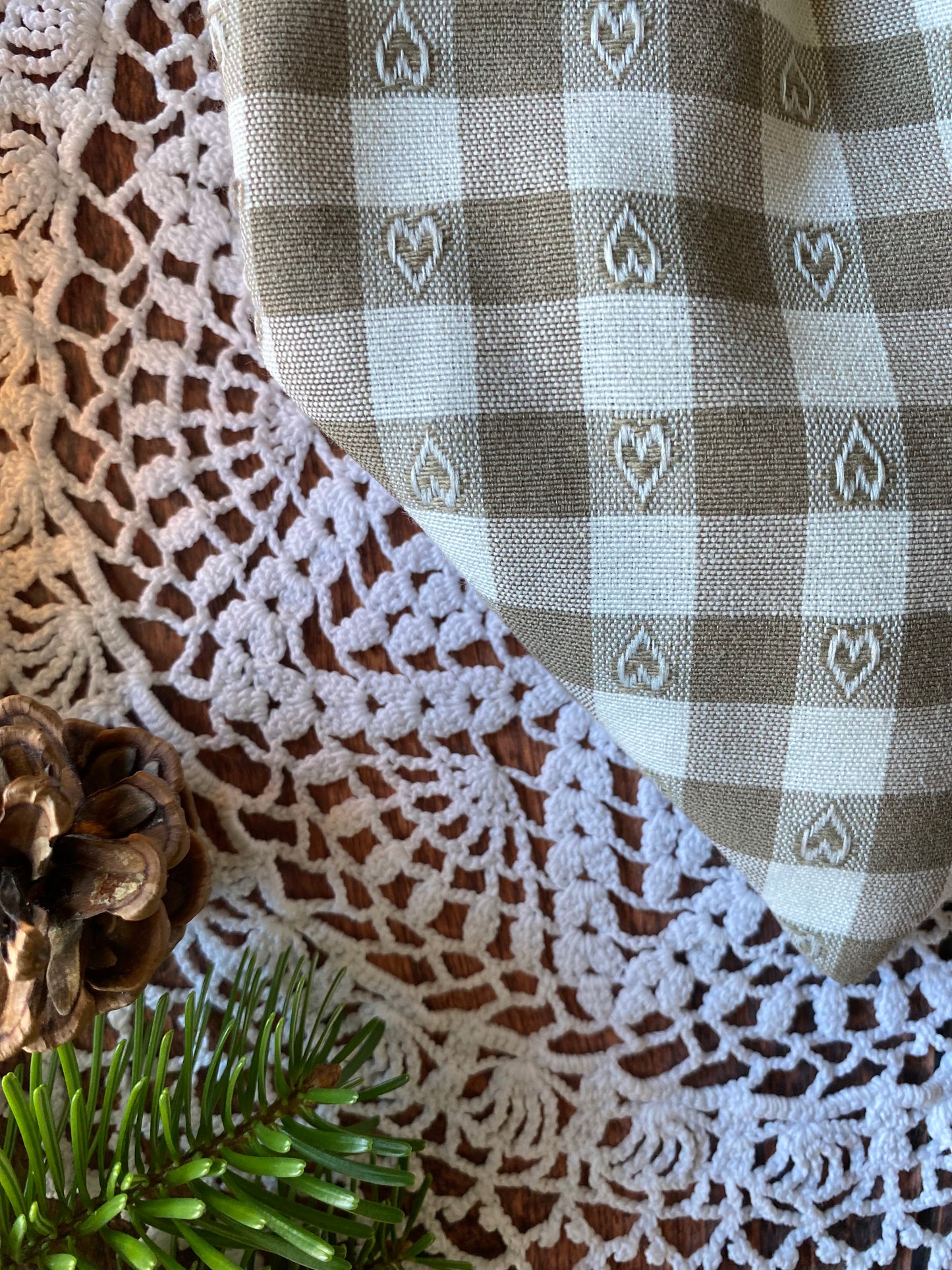 Bouillotte en forme de cœur en coton - vichy beige et blanc , ❤️