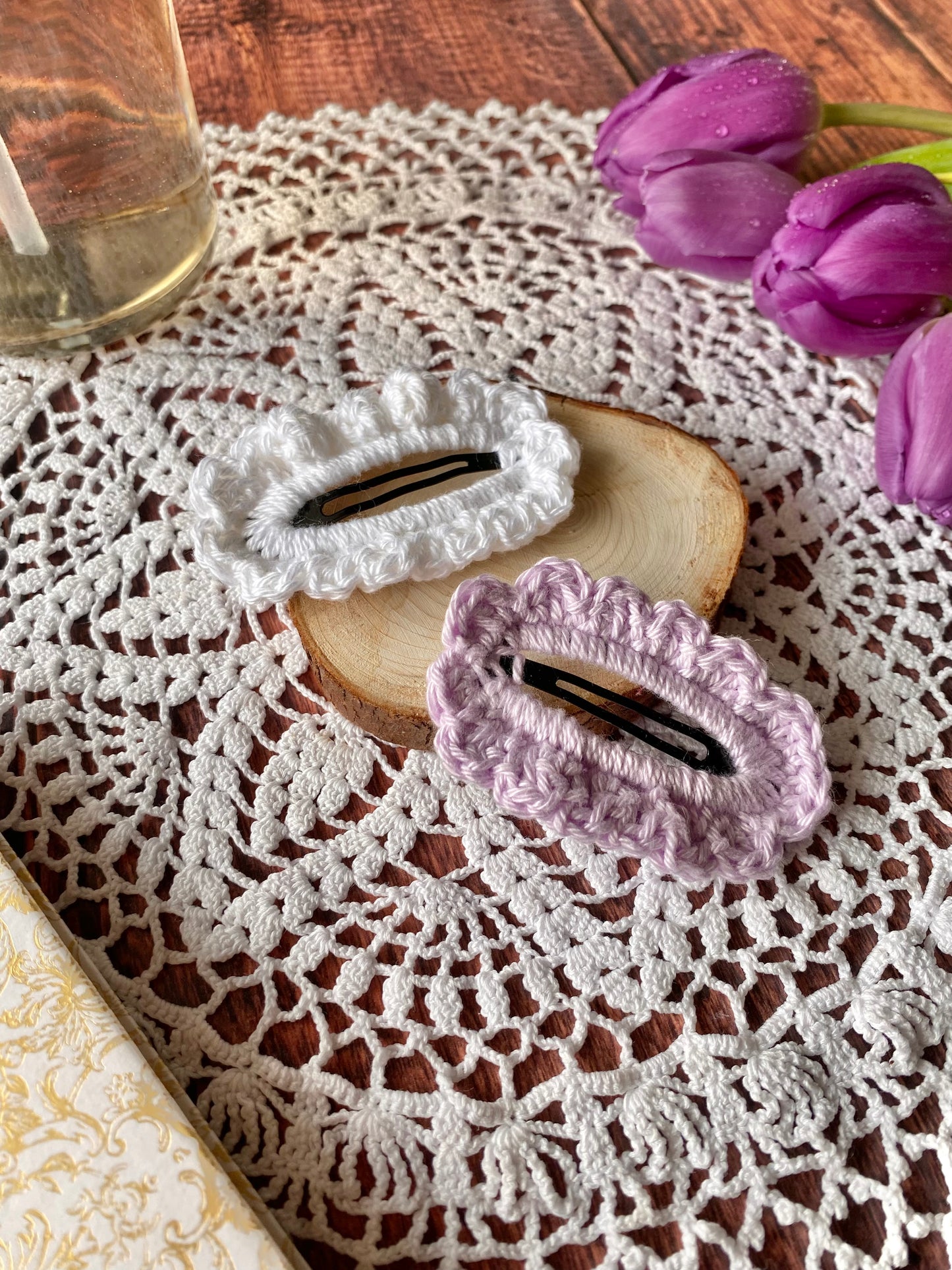 Barrette plate en crochet coloris au choix