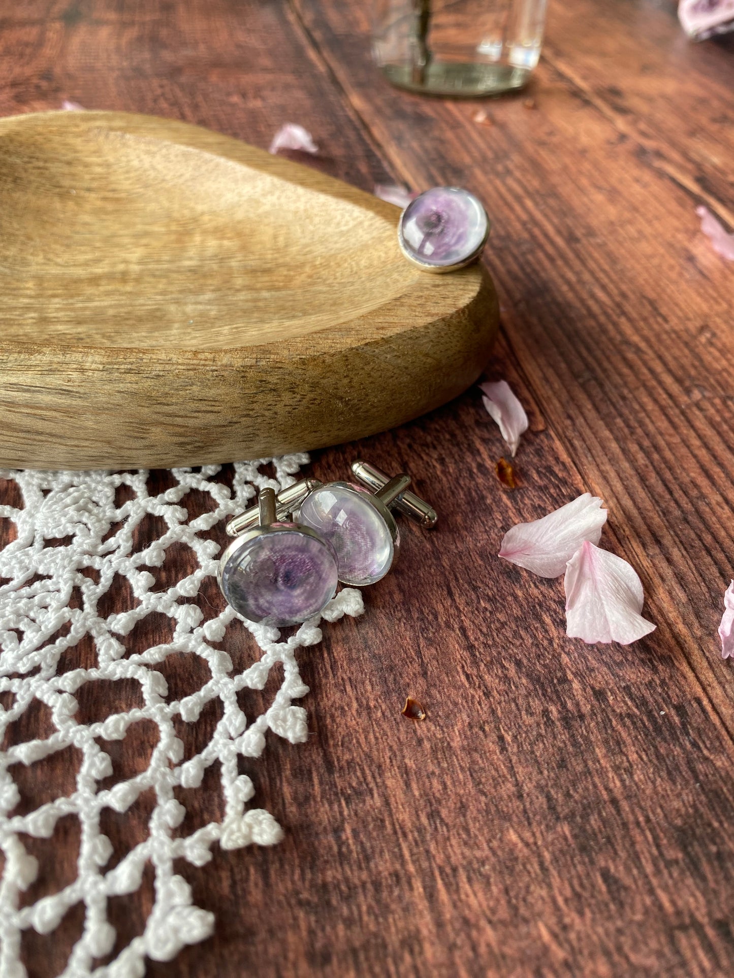 Assortiment d'accessoire rose à fleur et lilas - noeud papillon homme /garçon, pins à costume et bouton de manchette 🤵🏻‍♂️