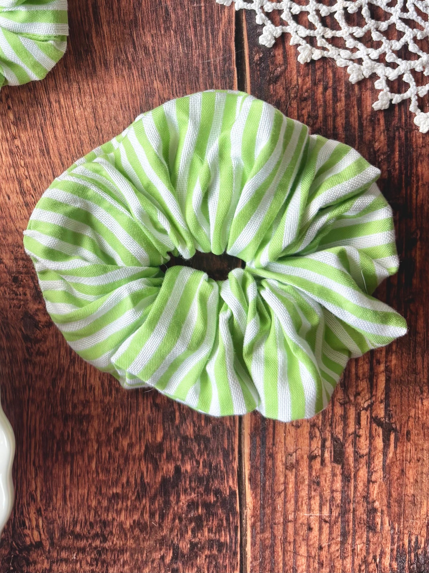Chouchou en coton - à rayure vert et blanc 👱🏻‍♀️