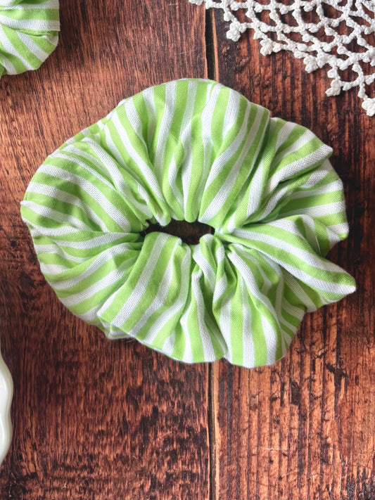Chouchou en coton - à rayure vert et blanc 👱🏻‍♀️
