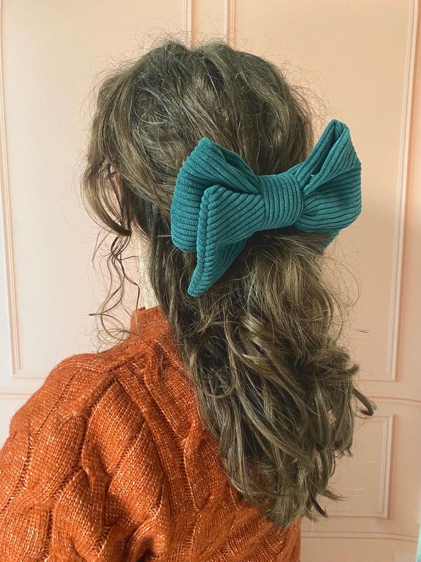 Barrette noeud en velours côtelé vert sapin 🎀