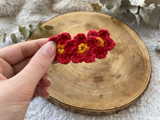 Barrette fleurs en crochet - lilas, rouge ou pâquerette 🌼