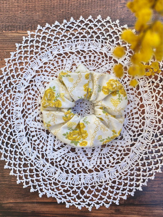 Chouchou en coton - motif fleur jaune 👱🏻‍♀️