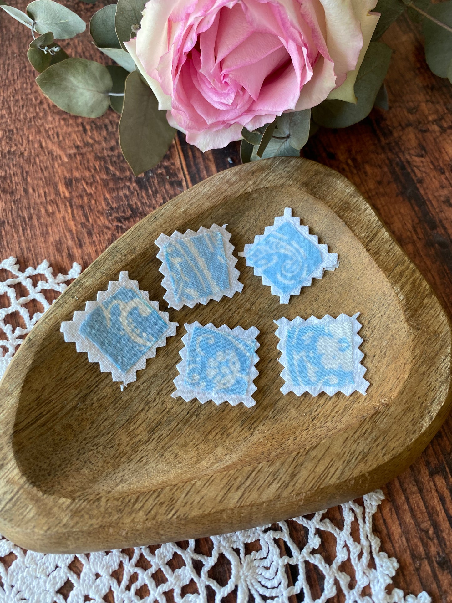 Lot de 5 timbre en tissus bleu pour scrapbooking 💌