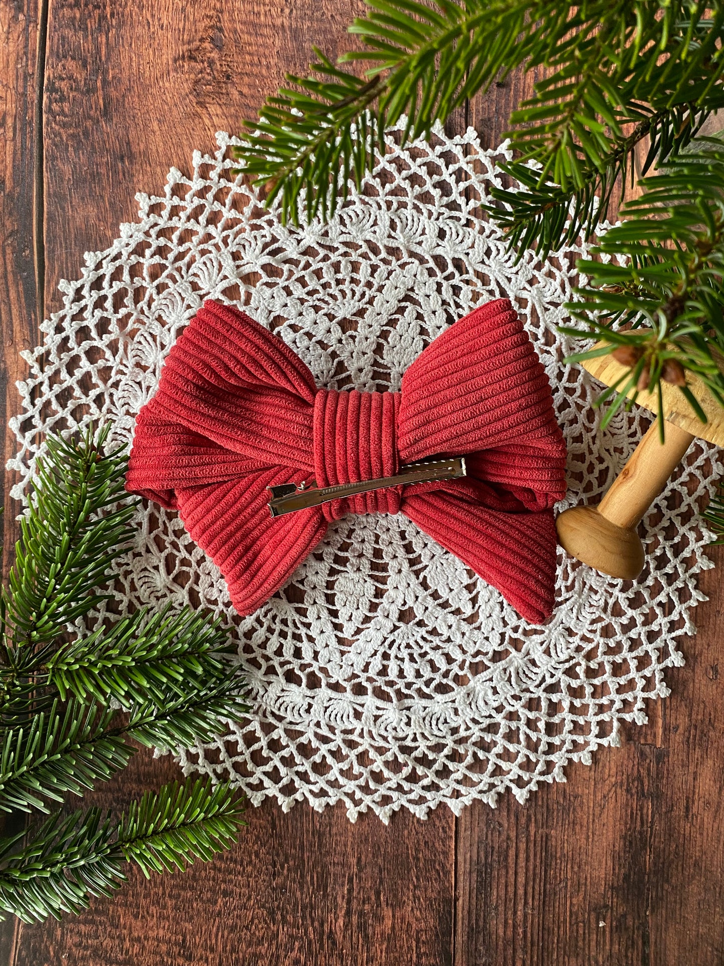 Barrette velours côtelé rouge 🎀