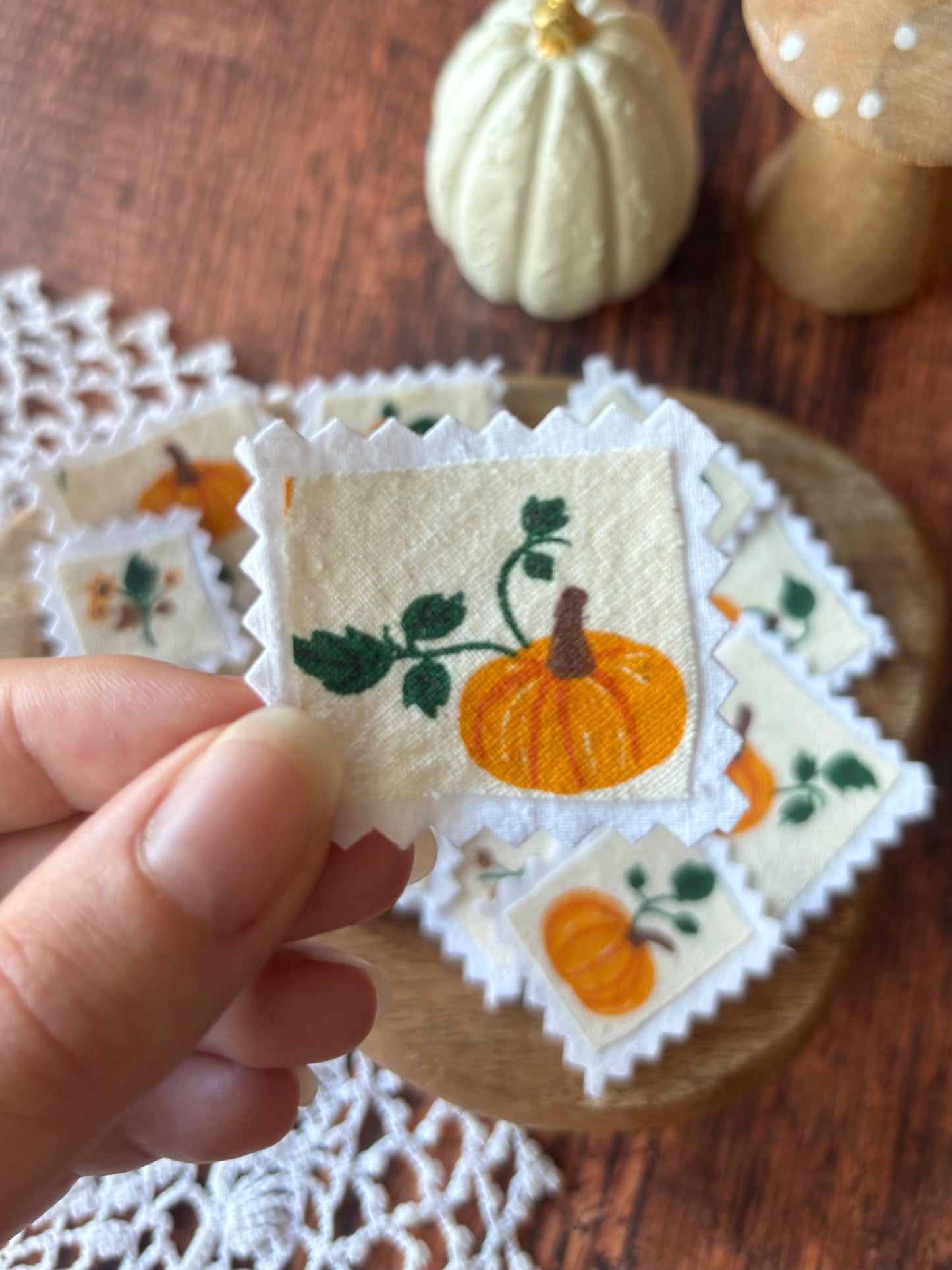 Lot de 15 timbres en tissus motif citrouille pour scrapbooking 💌📖