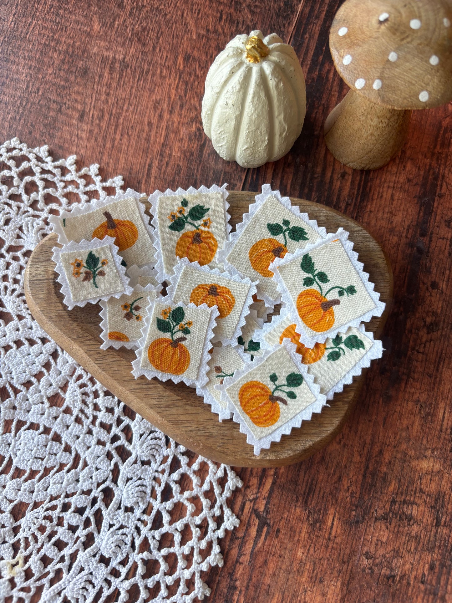 Lot de 15 timbres en tissus motif citrouille pour scrapbooking 💌📖