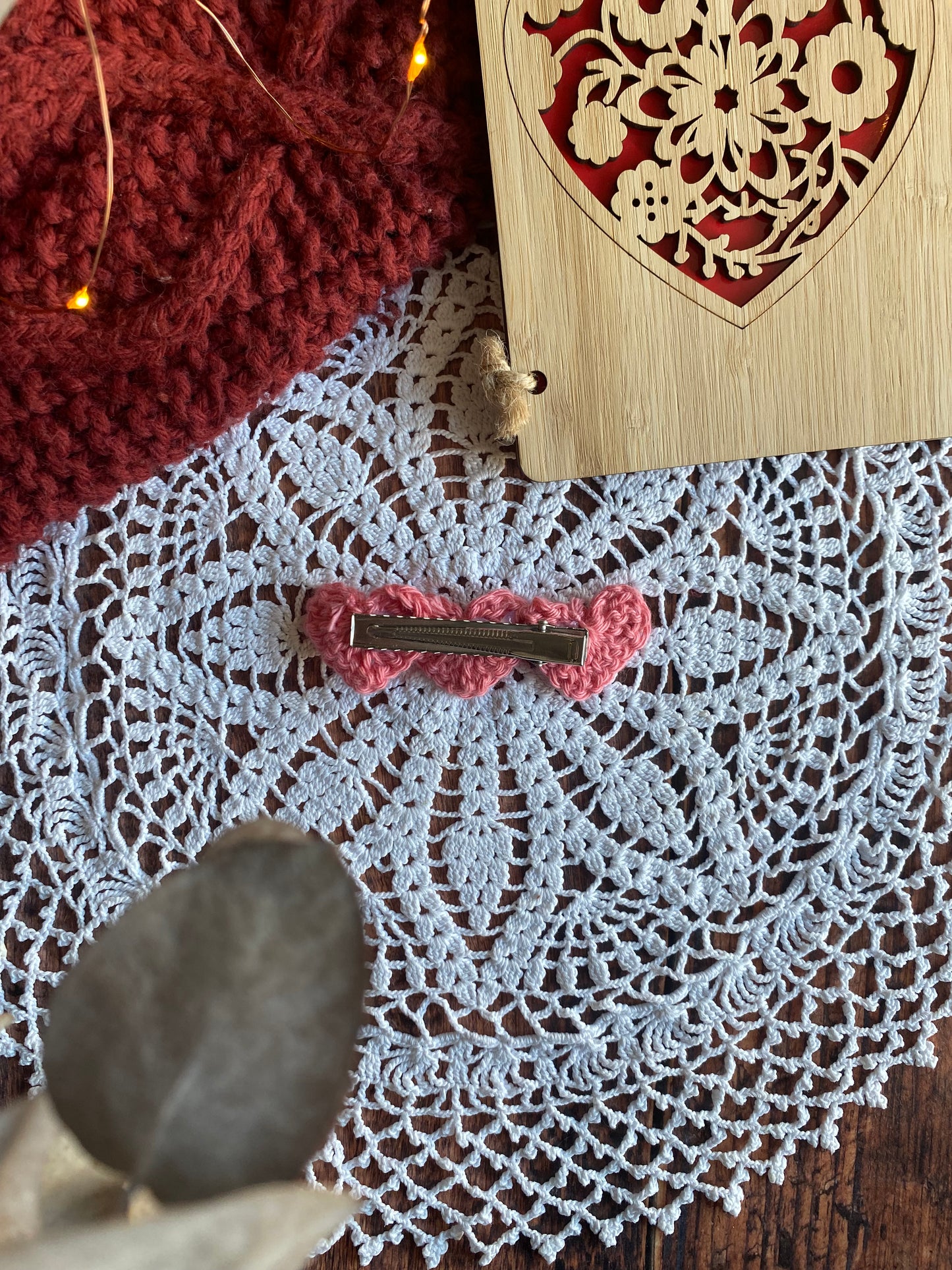 Barrette en crochet coeur - rose 🩷