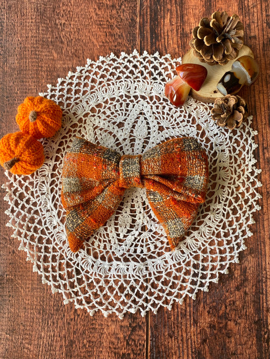 Barrette nœud en tweed – rouille et gris 🎀