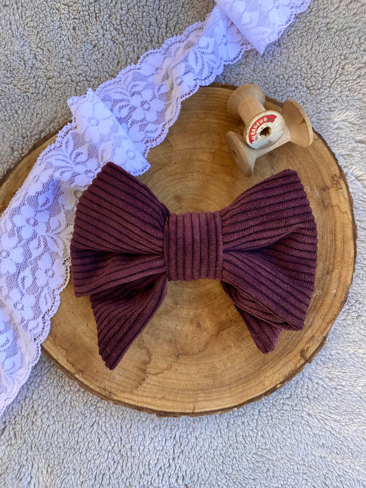 Barrette en velour cotele prune 🎀