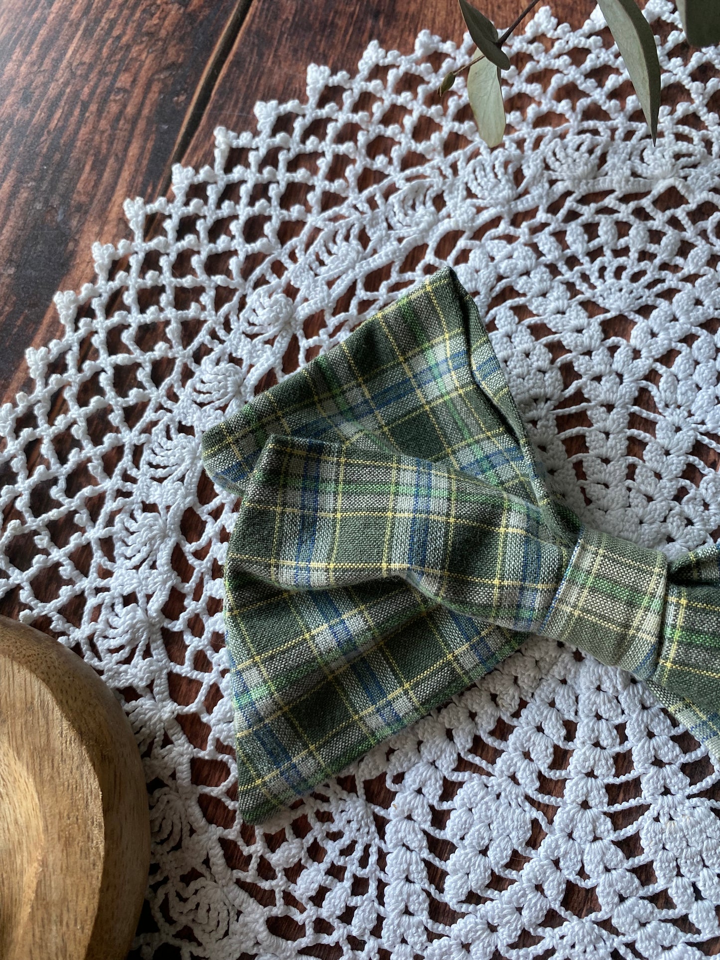 Barrette nœud en coton – motif tartan vert 🎀