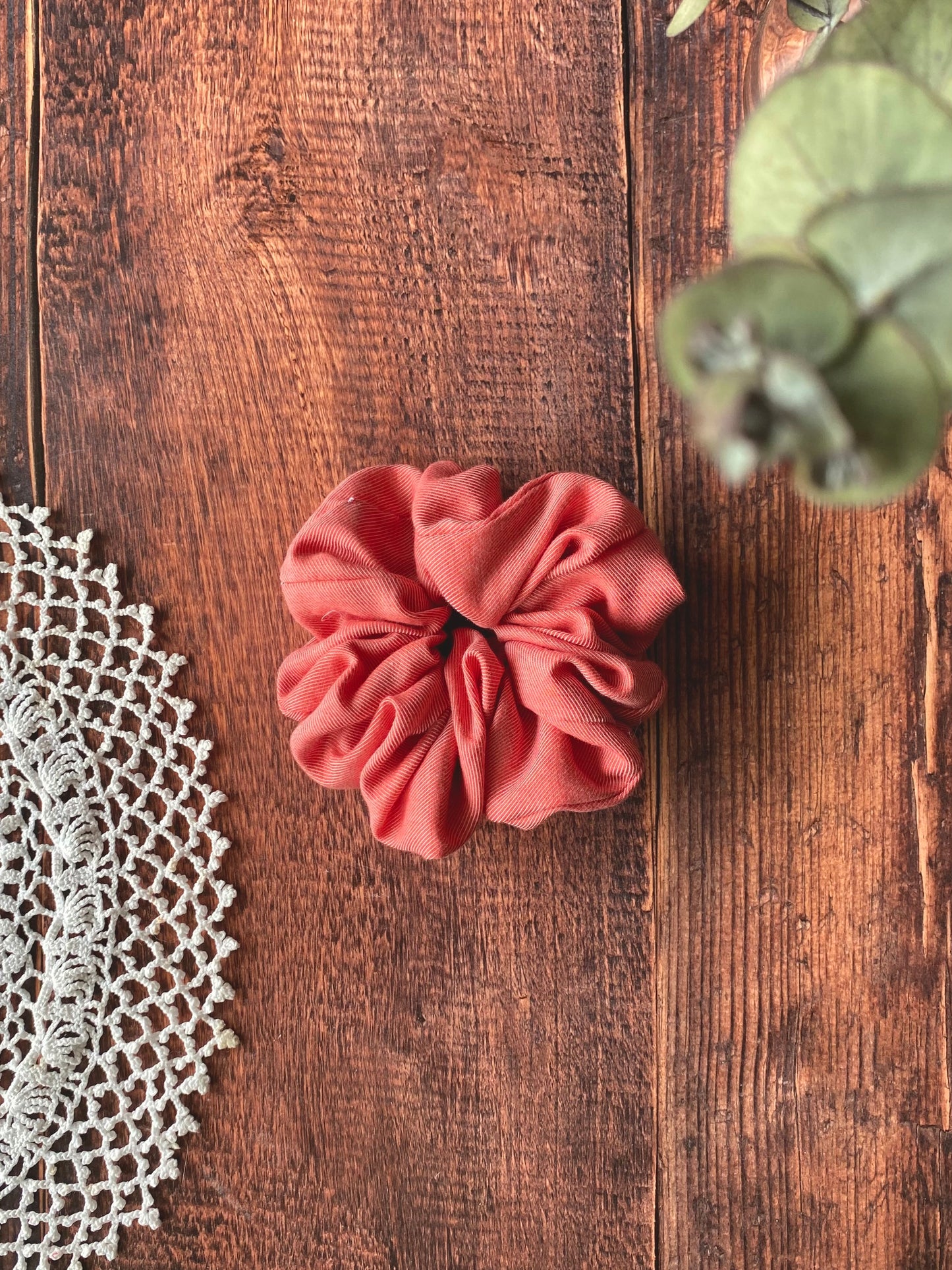 Chouchou en coton – blanc et rose mini rayure 👱🏻‍♀️