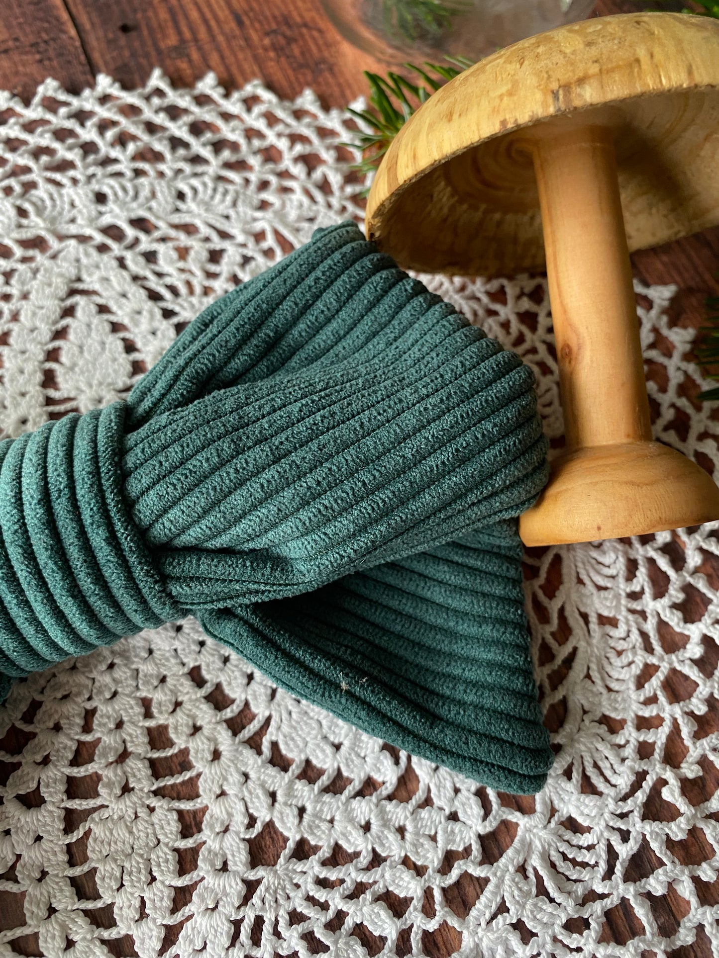 Barrette noeud en velours côtelé vert sapin 🎀