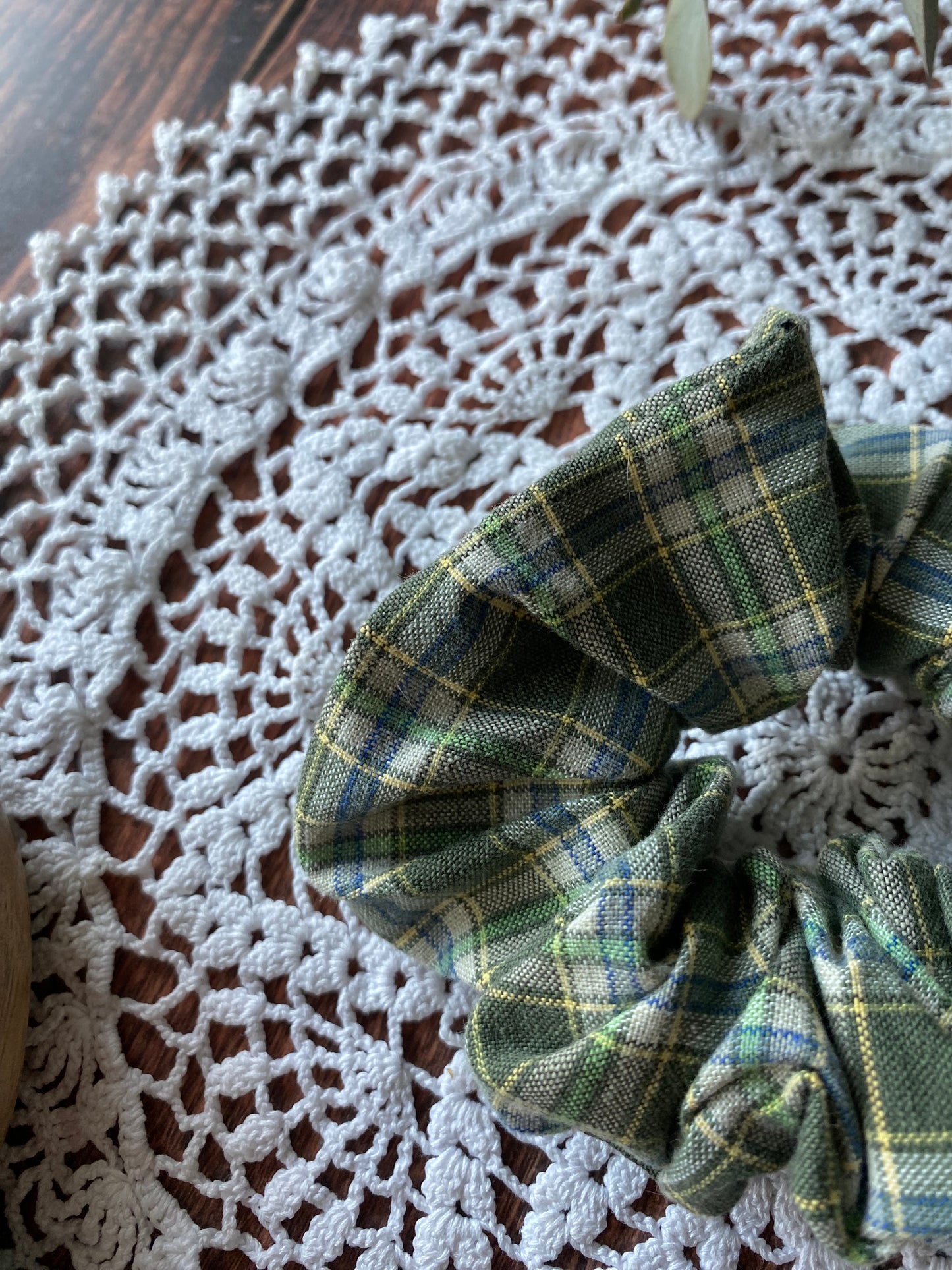 Chouchou en coton - motif tartan vert 👱🏻‍♀️