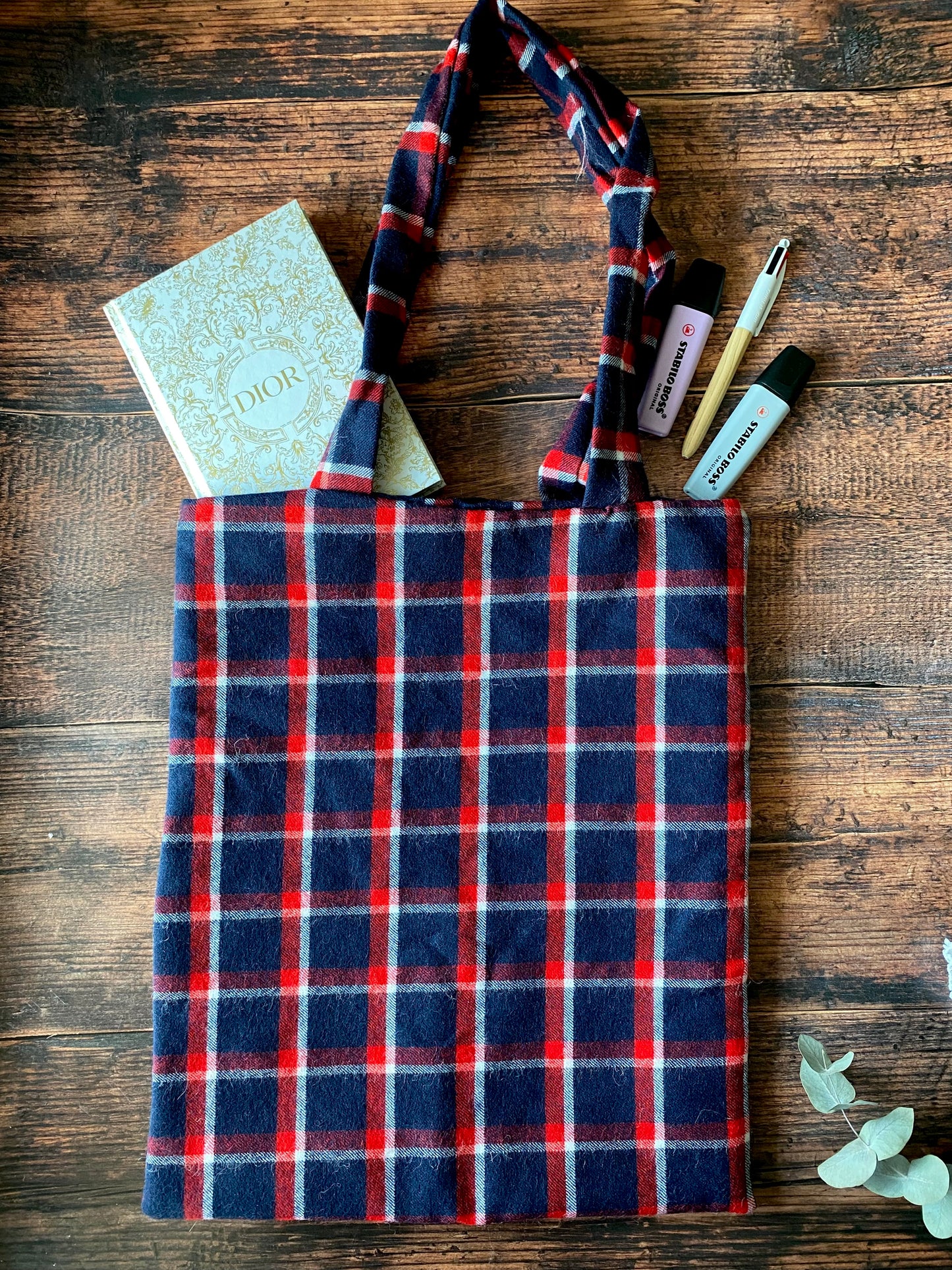 Tote bag en laine tartan bleu 🛍️