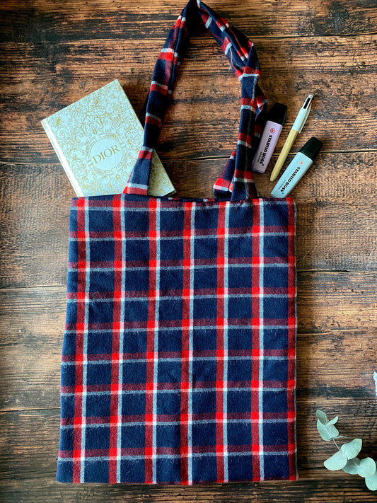 Tote bag en laine tartan bleu 🛍️