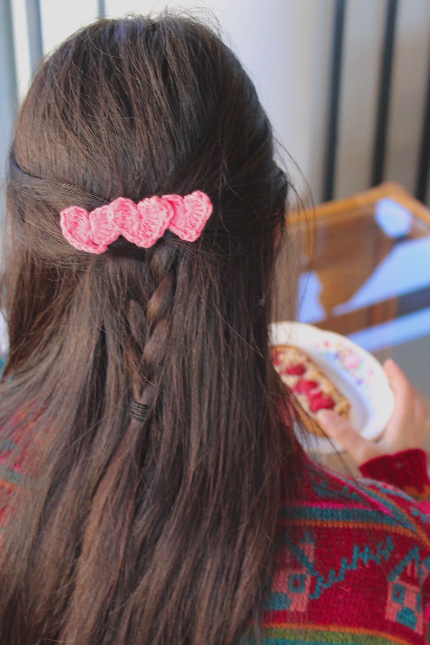 Barrette en crochet coeur - rose 🩷