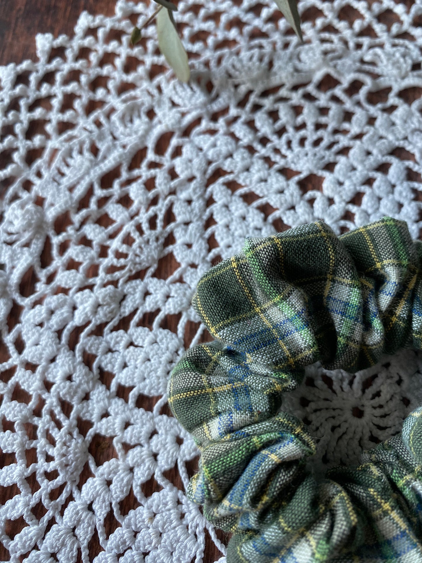 Chouchou en coton - motif tartan vert 👱🏻‍♀️