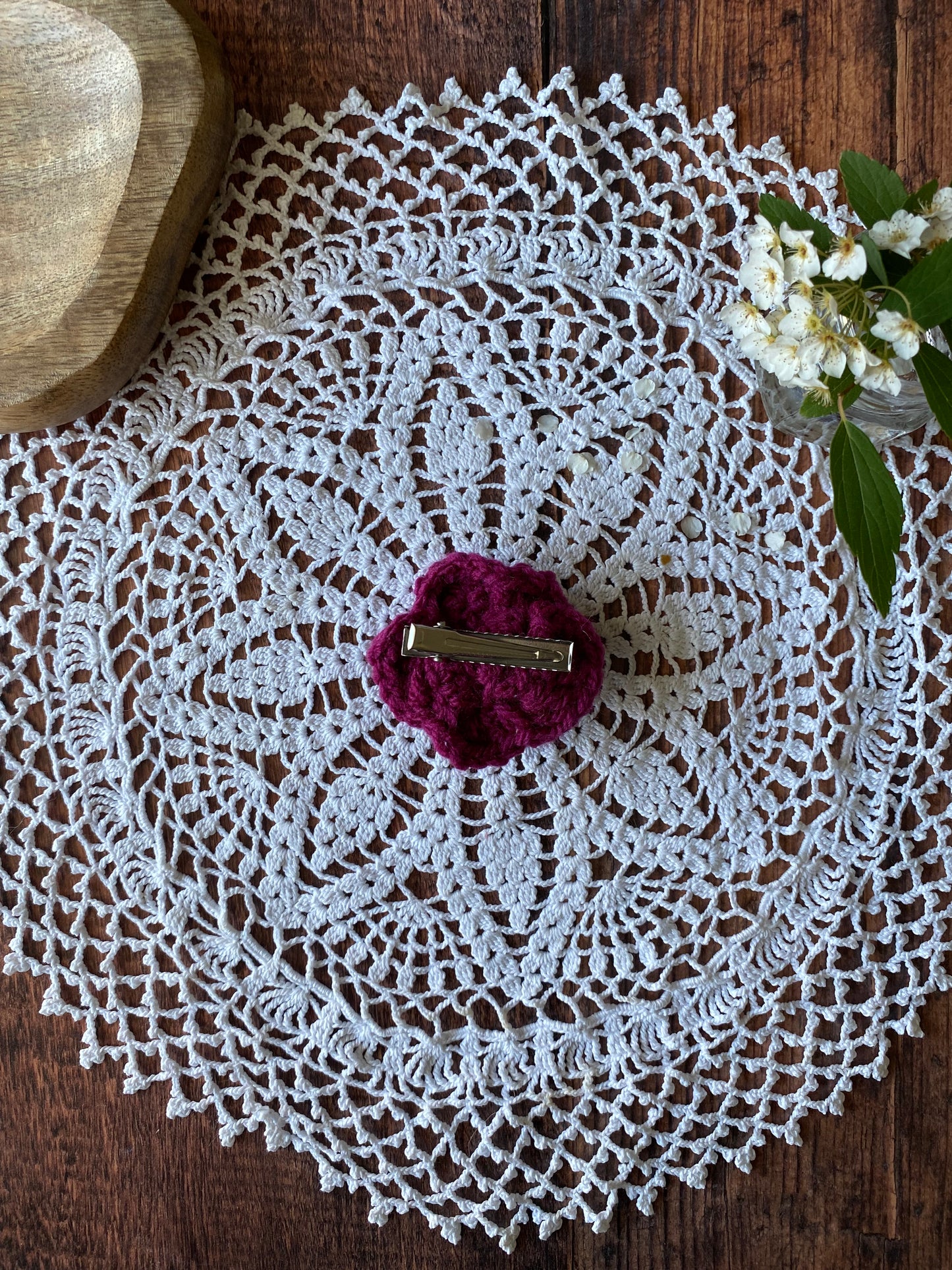 Barrette en crochet rose - couleur framboise 🌹