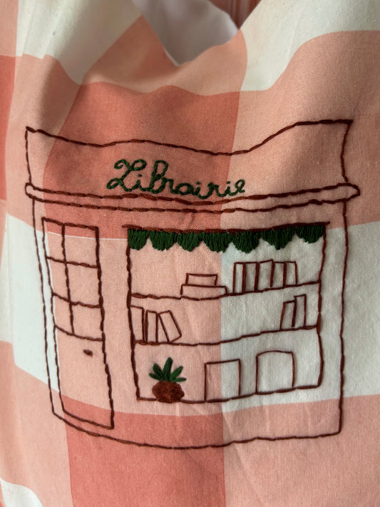 tote bag en coton - orange brodé libraire 📖