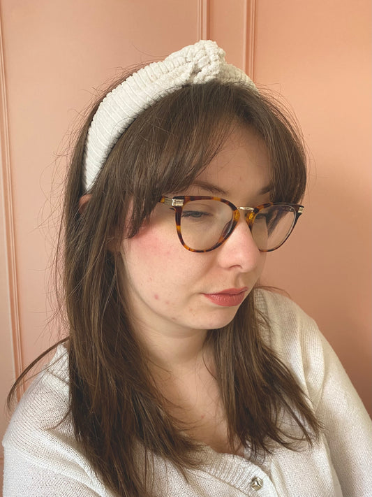 Serre tête en velours côtelé  blanc