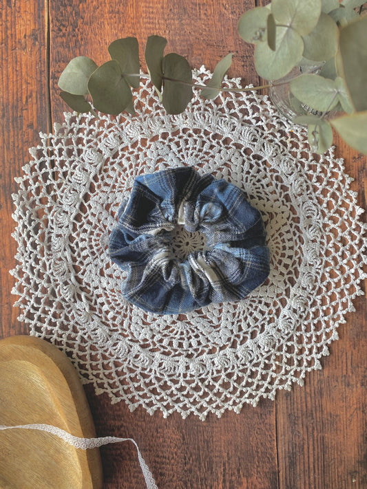 Chouchou flannelle tartan bleu