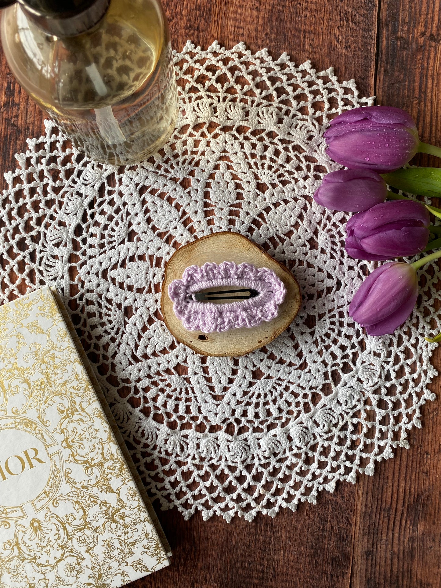 Barrette plate en crochet coloris au choix