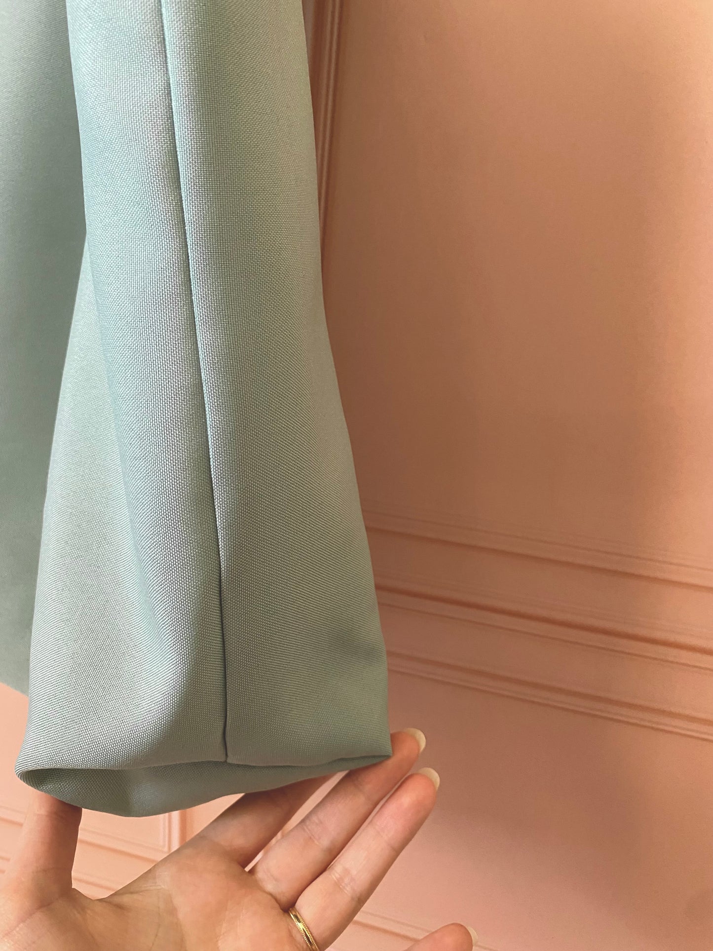 Tote bag a volant - vert sauge et rose avec poche