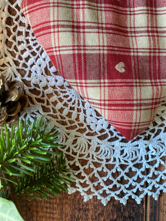 Bouillotte en forme de cœur en coton - motif tartan rouge beige er cœur - au riz ❤️