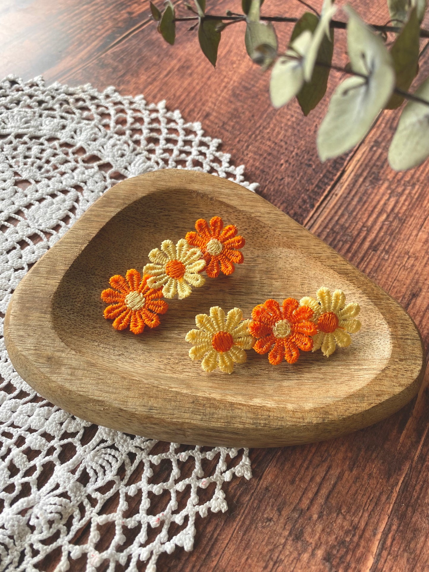 Barrette en tissus - fleur orange et jaune 🧡💛