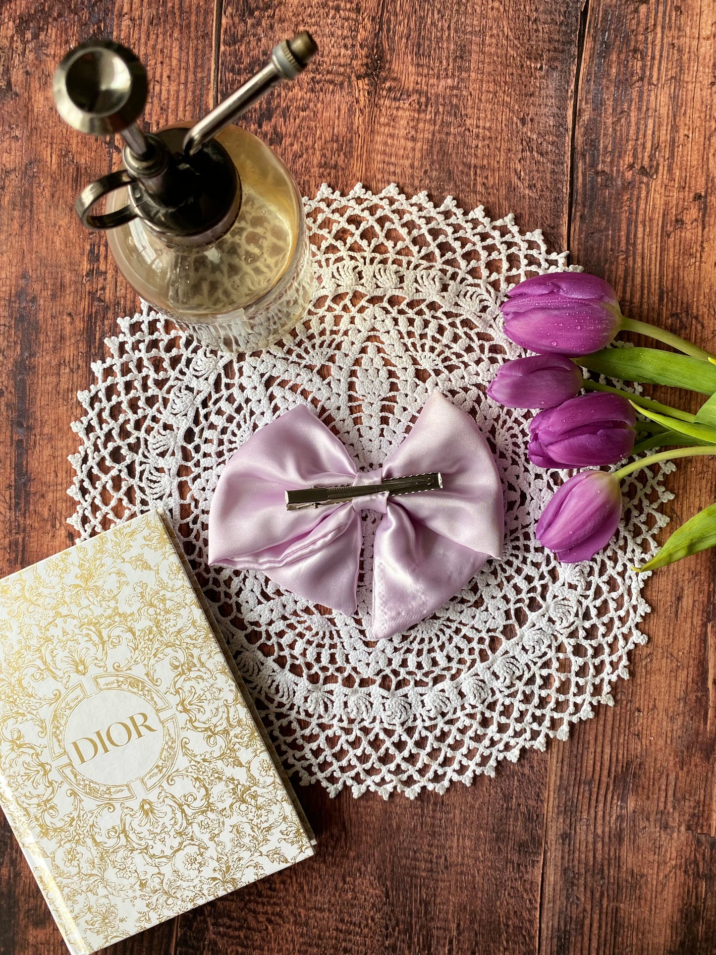 Barrette nœud en satin – lillas 🎀