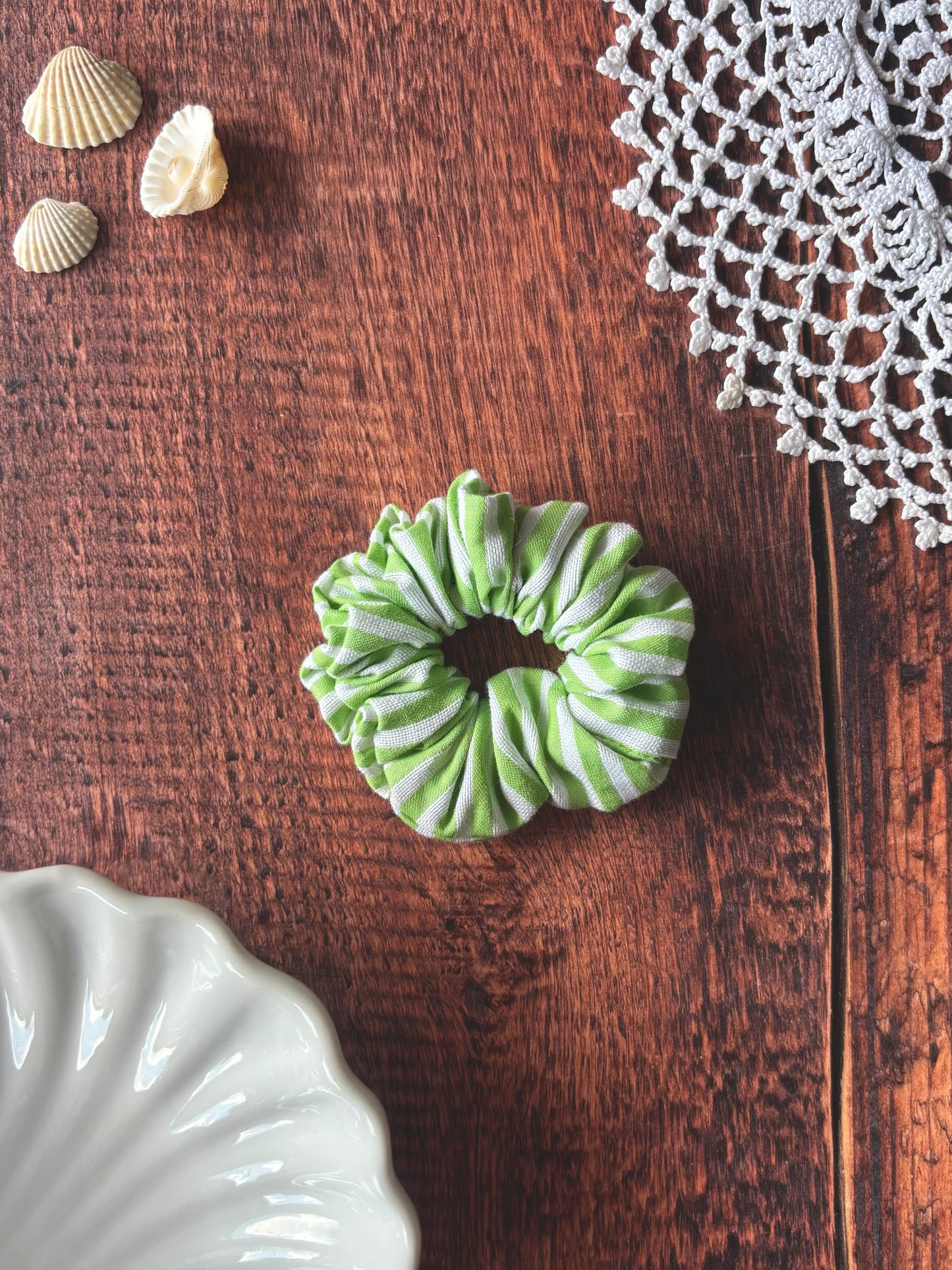 Chouchou en coton - à rayure vert et blanc 👱🏻‍♀️