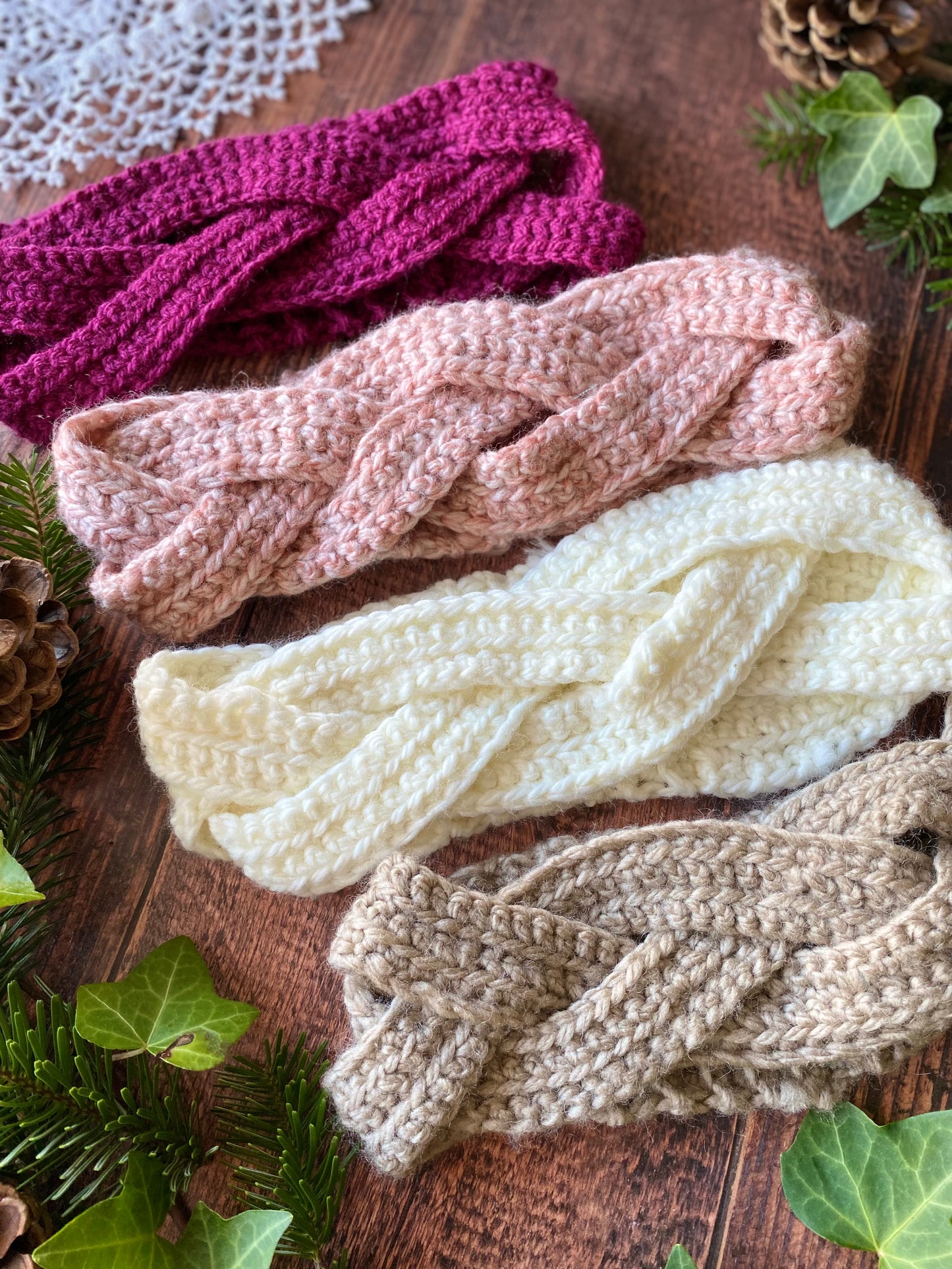 Bandeau tricot rose poudre