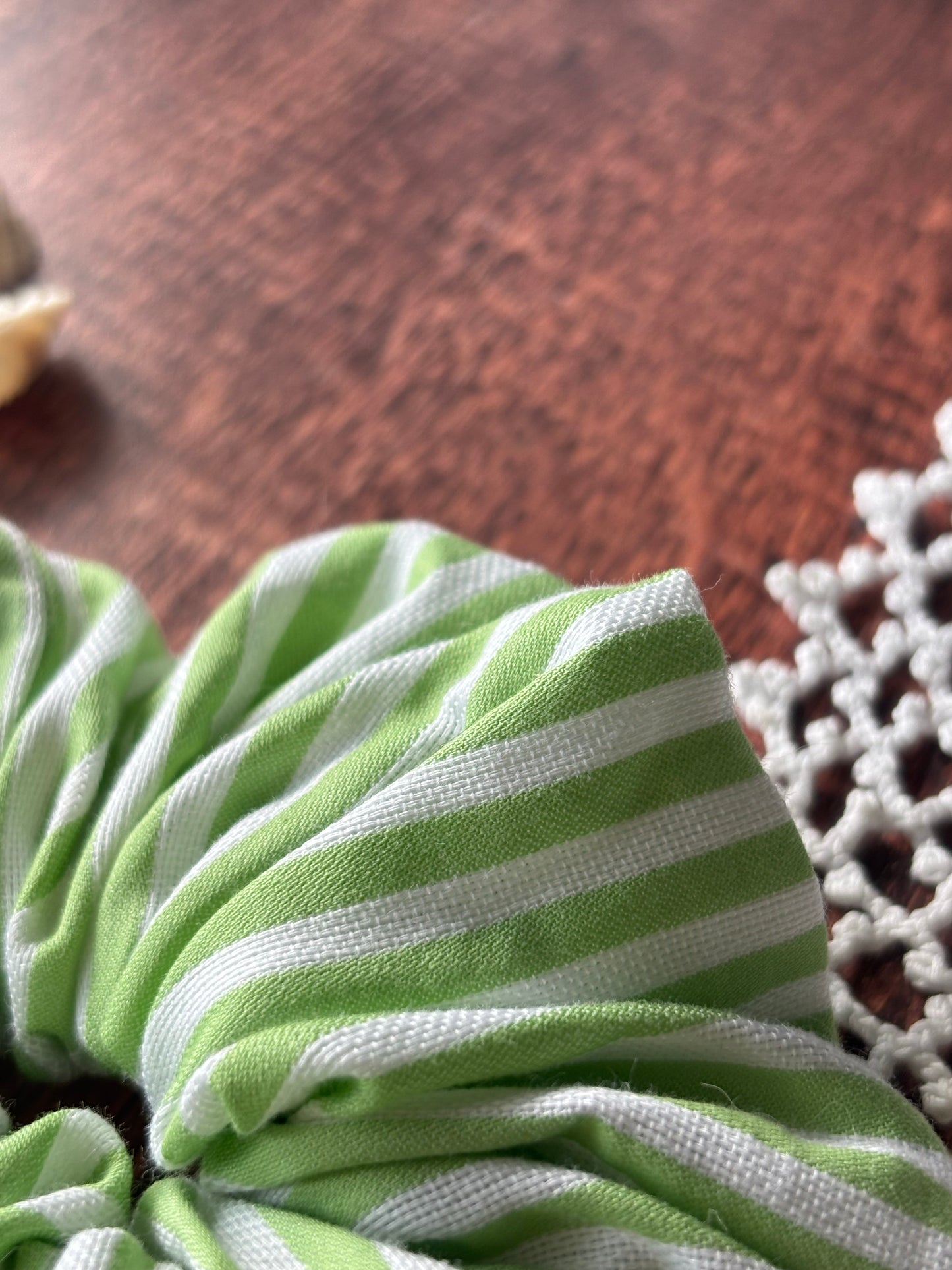 Chouchou en coton - à rayure vert et blanc 👱🏻‍♀️