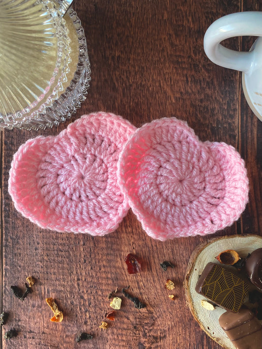 Dessous de tasse en crochet coeur - rose ou rouge  ❤️