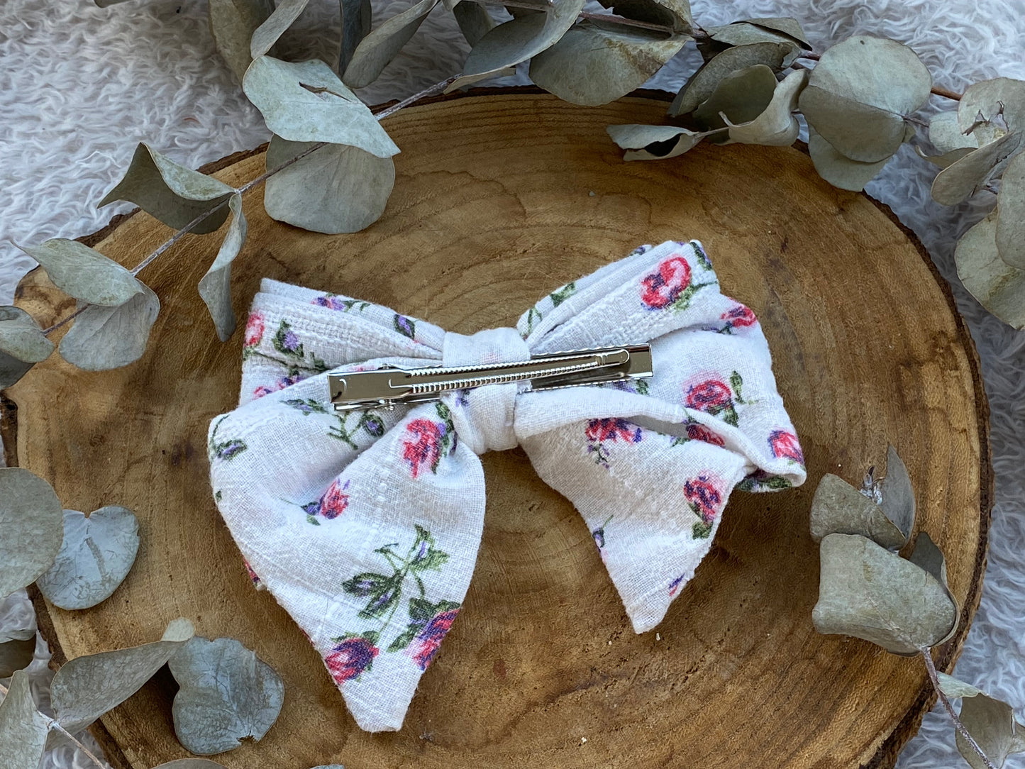 Barrette noeud blanche à fleur rose 🎀